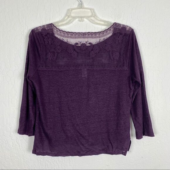 Forever 21 Purple Sheer Lace Back 3/4 Sleeve Top - Picture 2 of 4